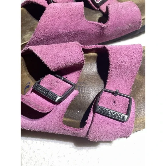 Birkenstock Arizona Sandal 36 Womens Size 6 Fuchsia Pink Suede Buckle Leather - Picture 2 of 6